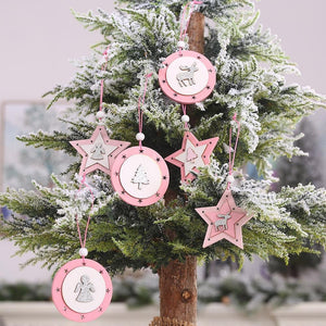 Pink wooden five-pointed star angel elk christmas tree pendants hanging ornament christmas decorations for home navidad 2020 (james update 2) - agoradevshop