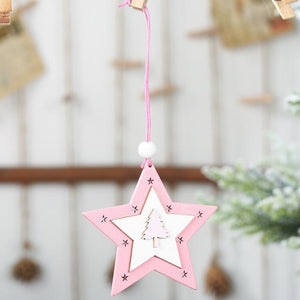 Pink wooden five-pointed star angel elk christmas tree pendants hanging ornament christmas decorations for home navidad 2020 (james update 2) - agoradevshop