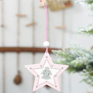 Pink wooden five-pointed star angel elk christmas tree pendants hanging ornament christmas decorations for home navidad 2020 (james update 2) - agoradevshop