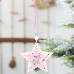 Pink wooden five-pointed star angel elk christmas tree pendants hanging ornament christmas decorations for home navidad 2020 (james update 2) - agoradevshop