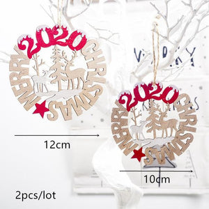 2020 New Year Natural Xmas Elk Wood Craft Christmas Tree Ornament Noel Christmas Decoration for Home Wooden Pendant Navidad Gift - agoradevshop