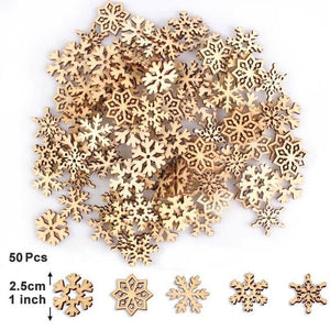 50pcs Wooden Christmas Snowflakes DIY Christmas Decorations For Home Mini Tree Ornaments Xmas Gift Happy New Year 2020 Decor - agoradevshop